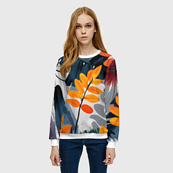 Свитшот женский Контрастные листья, цвет: 3D-белый — фото 2
