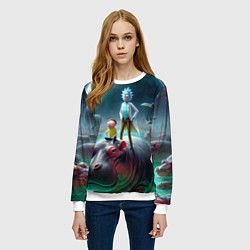 Свитшот женский Рик и Морти сидят на бегемоте - нейроарт фантазия, цвет: 3D-белый — фото 2