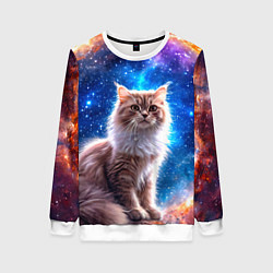 Свитшот женский Ангорская кошка в космосе, цвет: 3D-белый
