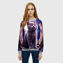 Свитшот женский Британская короткошёрстная кошка в космосе, цвет: 3D-меланж — фото 2