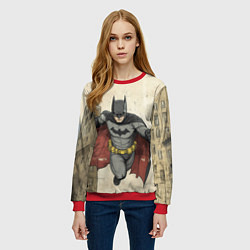 Свитшот женский Бэтмен летит между домами, цвет: 3D-красный — фото 2