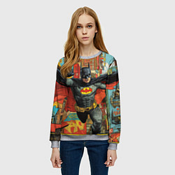 Свитшот женский Бэтмен на фоне города, цвет: 3D-меланж — фото 2