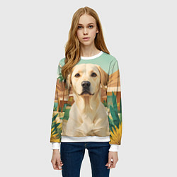 Свитшот женский Лабрадор на фоне пальм, цвет: 3D-белый — фото 2