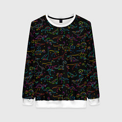 Свитшот женский Кислотные динозаврики, цвет: 3D-белый