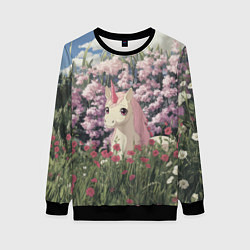 Женский свитшот Единорог на фоне сирени