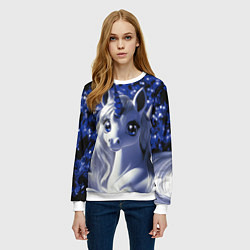 Свитшот женский Единорог - синий рог, цвет: 3D-белый — фото 2
