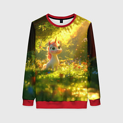 Свитшот женский Единорог в летнем лесу, цвет: 3D-красный