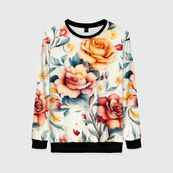 Свитшот женский Паттерн с переплетением цветов, цвет: 3D-черный