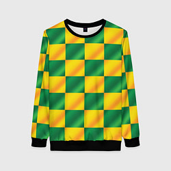 Свитшот женский Желтый и зеленый геометрический паттерн, цвет: 3D-черный