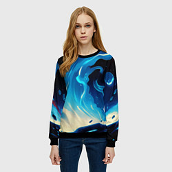 Свитшот женский Бело-синее пламя из абстрактных красок, цвет: 3D-черный — фото 2
