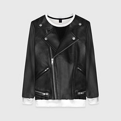 Свитшот женский Кожаная куртка косуха, цвет: 3D-белый
