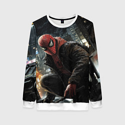 Свитшот женский Человек-паук и поздняя ночь, цвет: 3D-белый