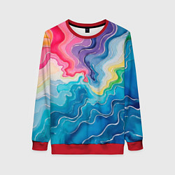Свитшот женский Абстрактные волны в мраморном стиле, цвет: 3D-красный