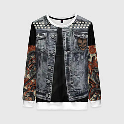 Свитшот женский Джинсовка с черепом и татуировкой дракона, цвет: 3D-белый