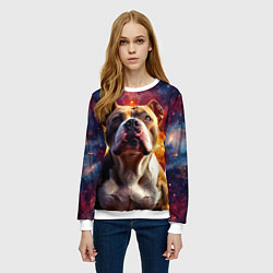 Свитшот женский Американский булль в космосе, цвет: 3D-белый — фото 2