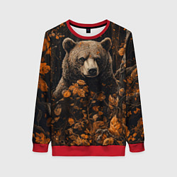 Свитшот женский Медведь в лесной чаще, цвет: 3D-красный