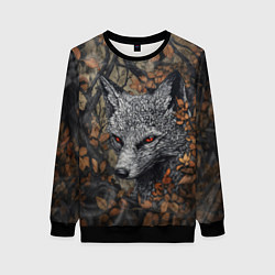Свитшот женский Хищный серый лис, цвет: 3D-черный