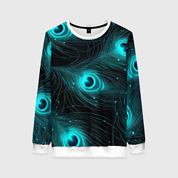 Свитшот женский Светящиеся перья павлина паттерн, цвет: 3D-белый