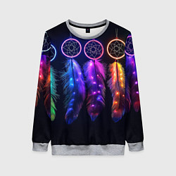 Свитшот женский Ловцы снов - свечение перьев, цвет: 3D-меланж