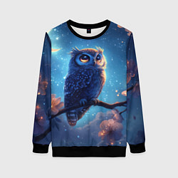 Свитшот женский Ночная сова на ветке, цвет: 3D-черный