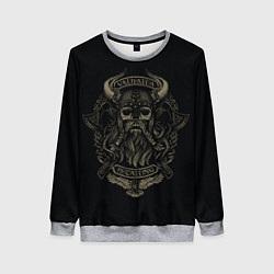 Свитшот женский Вальхалла воина - череп с топорами, цвет: 3D-меланж