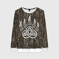 Женский свитшот Символ Велеса - лапа медведя в текстуре древа