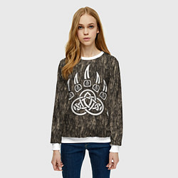 Свитшот женский Символ Велеса - лапа медведя в текстуре древа, цвет: 3D-белый — фото 2