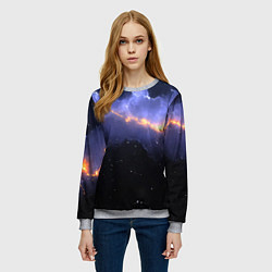 Свитшот женский Молния в фиолетовом небе текстура, цвет: 3D-меланж — фото 2