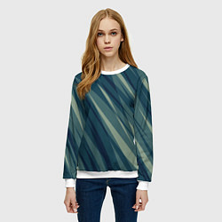 Свитшот женский Зеленовато-синий полосы, цвет: 3D-белый — фото 2