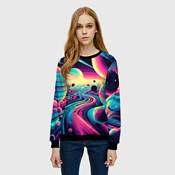 Свитшот женский Неоновый разноцветный космос, цвет: 3D-черный — фото 2