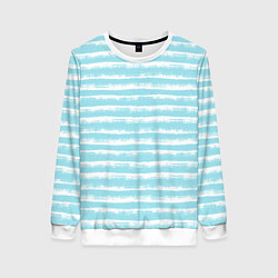 Свитшот женский Бело-голубой полосатый паттерн, цвет: 3D-белый