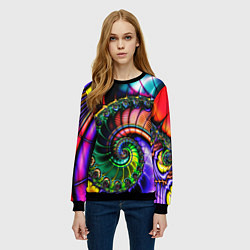 Свитшот женский Фрактальный узор неоновый, цвет: 3D-черный — фото 2