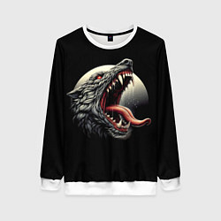 Свитшот женский Волчья морда на фоне луны - нейроарт, цвет: 3D-белый