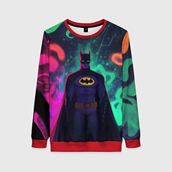 Свитшот женский Бэтмен красочное небо, цвет: 3D-красный