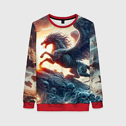 Свитшот женский Пегас тёмных сил - нейроарт, цвет: 3D-красный