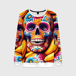 Женский свитшот Цветочный череп среди бананов - нейроарт