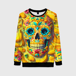 Свитшот женский Красочный летний паттерн с черепом - нейроарт, цвет: 3D-черный