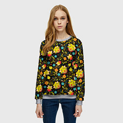 Свитшот женский Хохлома цветы, цвет: 3D-меланж — фото 2