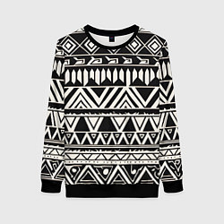 Свитшот женский Черно белый орнамент в этническом стиле, цвет: 3D-черный