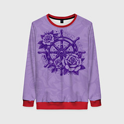 Свитшот женский Штурвал в розах, цвет: 3D-красный