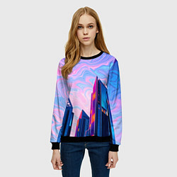 Свитшот женский Абстракция с небоскребами, цвет: 3D-черный — фото 2