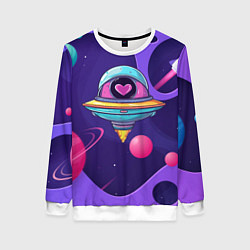 Свитшот женский Летающая тарелка с сердцем, цвет: 3D-белый