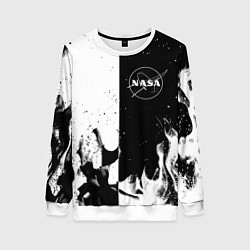 Женский свитшот Nasa черно белый огонь