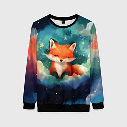 Свитшот женский Лисенок на облаках, цвет: 3D-черный