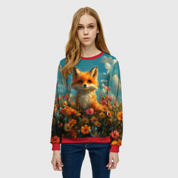 Свитшот женский Лисица в цветочном поле, цвет: 3D-красный — фото 2
