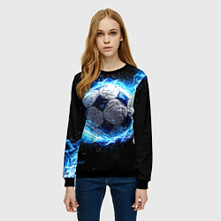 Свитшот женский Футбольный мяч в синем пламени, цвет: 3D-черный — фото 2