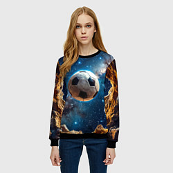 Свитшот женский Футбольный мяч в космосе, цвет: 3D-черный — фото 2