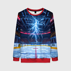 Свитшот женский Удар молнии в хоккейную площадку, цвет: 3D-красный