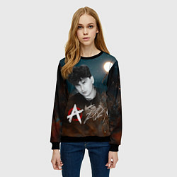 Свитшот женский Юрий Хой на фоне луны, цвет: 3D-черный — фото 2