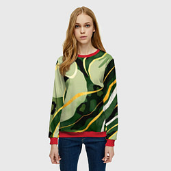 Свитшот женский Зеленый природный паттерн, цвет: 3D-красный — фото 2